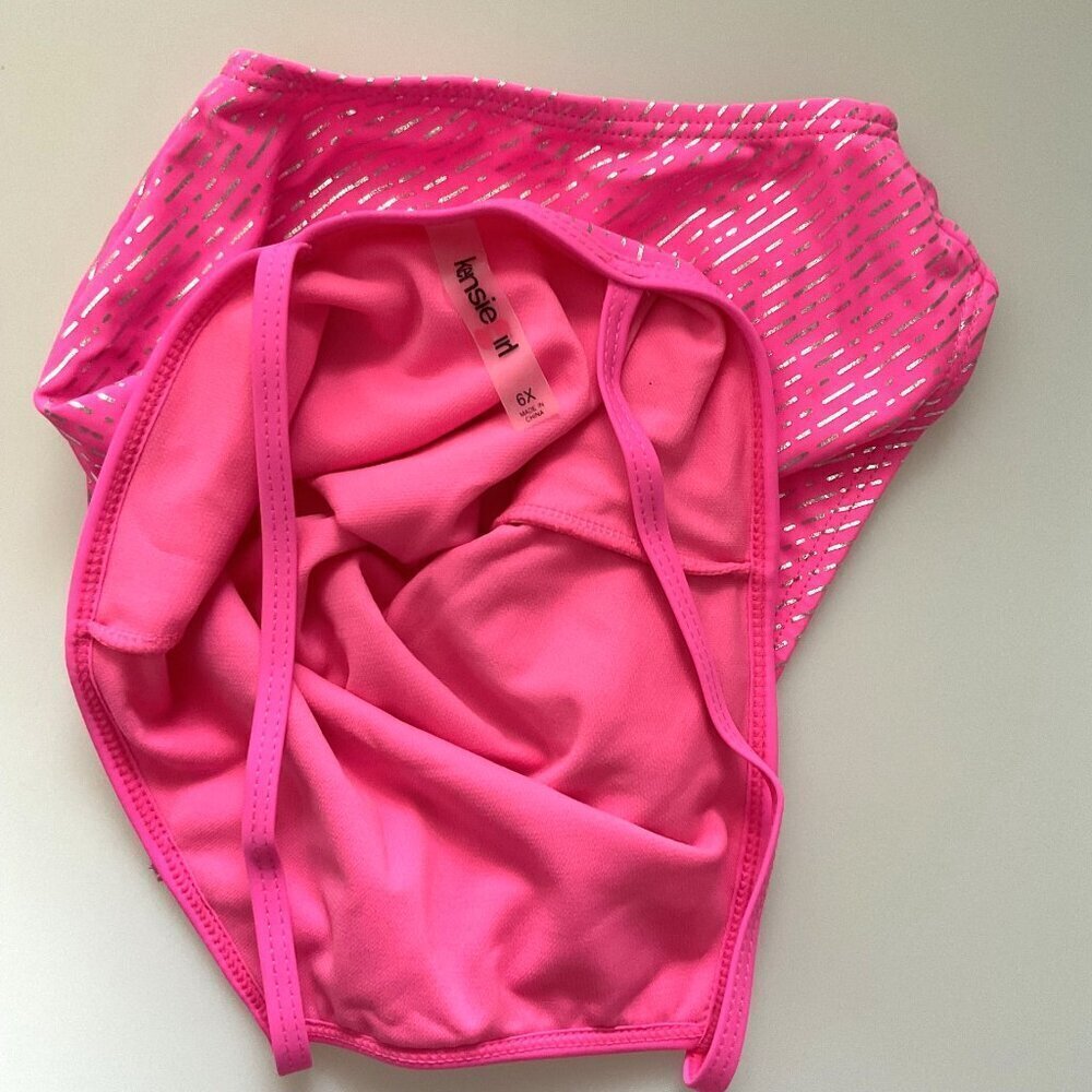 NEW KENSIE GIRL FOIL STRIPE RUFFLE TASSEL ONE PIECE SWIMSUIT - Picture 7 of 9